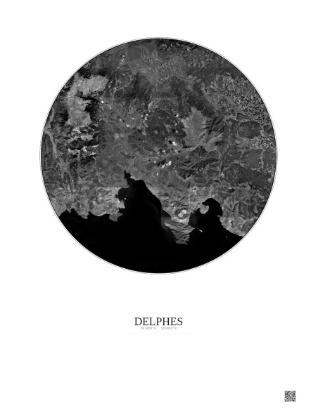 Delphes Satellite View Poster 30km B&W | Gravura – Light background