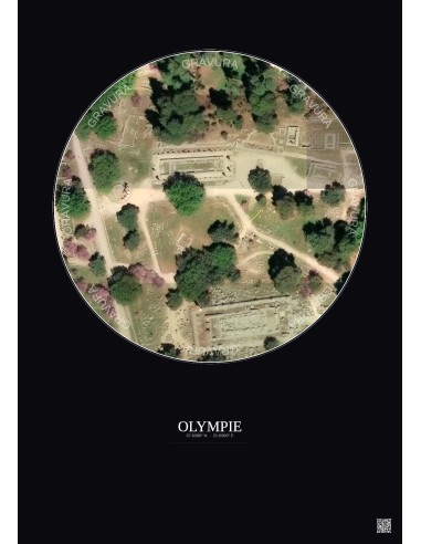 Olympie Satellite View Poster 0.1km Color | Gravura – Dark background