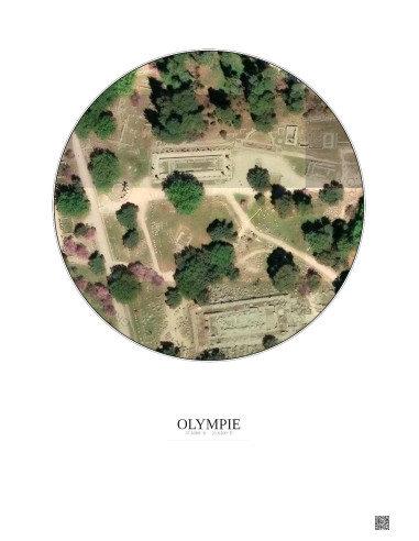 Affiche Olympie – Poster vue satellite 0.1km Couleur | Gravura – Fond clair
