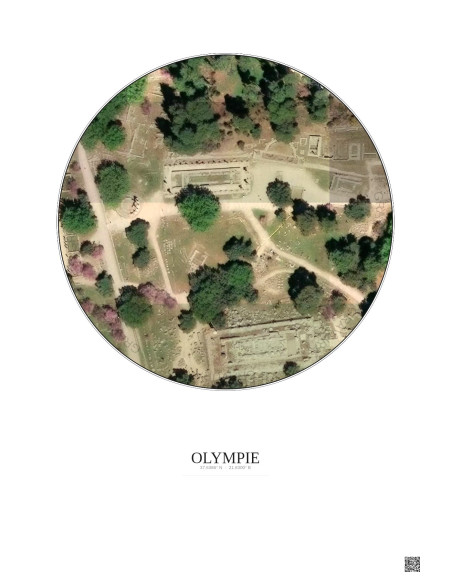 Affiche Olympie – Poster vue satellite 0.1km Couleur | Gravura – Fond clair