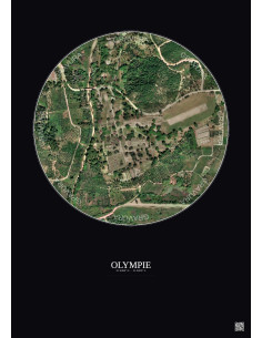 Affiche Olympie – Poster vue satellite 0.5km Couleur | Gravura – Fond foncé
