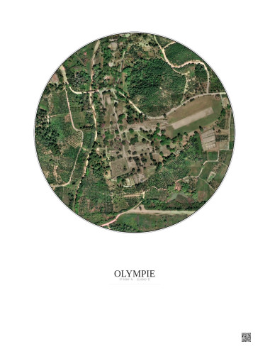 Affiche Olympie – Poster vue satellite 0.5km Couleur | Gravura – Fond clair