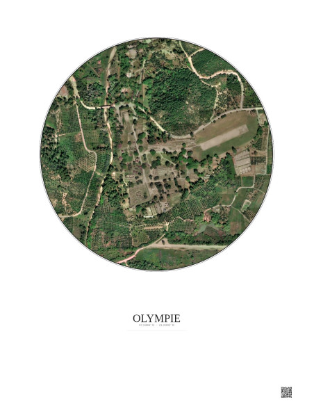Affiche Olympie – Poster vue satellite 0.5km Couleur | Gravura – Fond clair