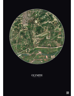 Affiche Olympie – Poster vue satellite 1km Couleur | Gravura – Fond foncé