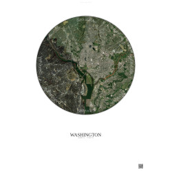 Affiche Washington – Poster vue satellite 10km Couleur | Gravura – Fond clair