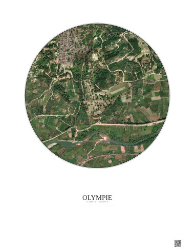 Affiche Olympie – Poster vue satellite 1km Couleur | Gravura – Fond clair