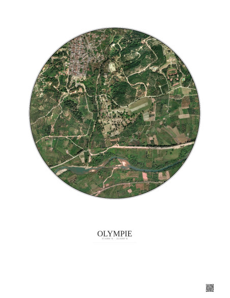 Affiche Olympie – Poster vue satellite 1km Couleur | Gravura – Fond clair