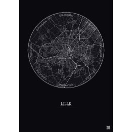 Affiche Lille – Poster carte de ville 10km | Gravura – Fond foncé