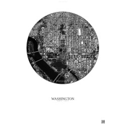 Affiche Washington – Poster vue satellite 2.5km N&B | Gravura – Fond clair