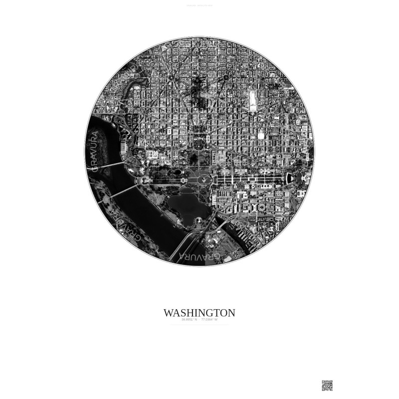 Washington Satellite View Poster 2.5km B&W | Gravura – Light background