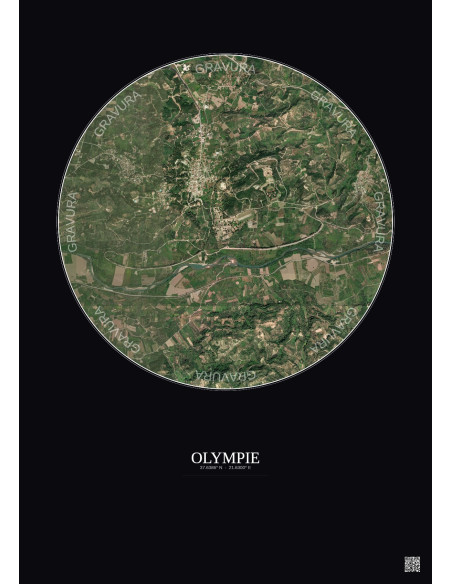 Affiche Olympie – Poster vue satellite 2.5km Couleur | Gravura – Fond foncé