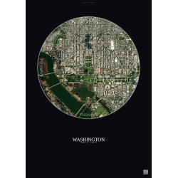 Affiche Washington – Poster vue satellite 2.5km Couleur | Gravura – Fond foncé