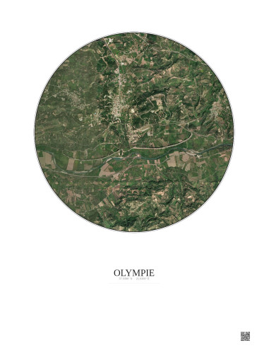 Affiche Olympie – Poster vue satellite 2.5km Couleur | Gravura – Fond clair