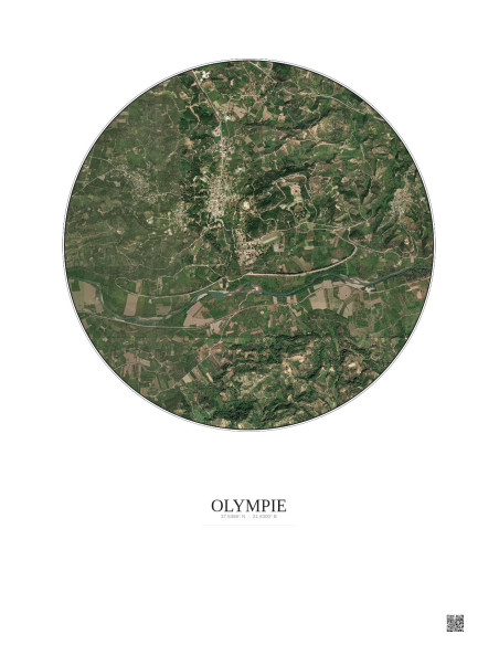 Affiche Olympie – Poster vue satellite 2.5km Couleur | Gravura – Fond clair