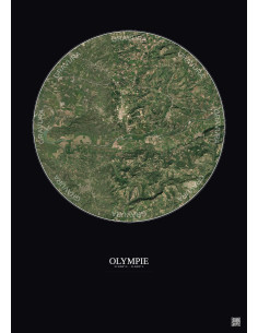 Affiche Olympie – Poster vue satellite 5km Couleur | Gravura – Fond foncé