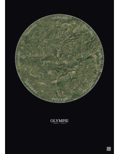Affiche Olympie – Poster vue satellite 10km Couleur | Gravura – Fond foncé