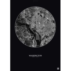 Affiche Washington – Poster vue satellite 6km N&B | Gravura – Fond foncé