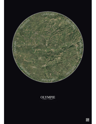 Affiche Olympie – Poster vue satellite 10km Couleur | Gravura – Fond foncé