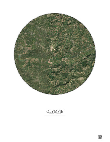 Affiche Olympie – Poster vue satellite 5km Couleur | Gravura – Fond clair