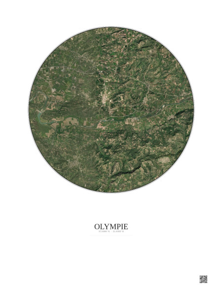 Affiche Olympie – Poster vue satellite 5km Couleur | Gravura – Fond clair