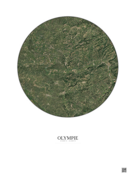Affiche Olympie – Poster vue satellite 10km Couleur | Gravura – Fond clair