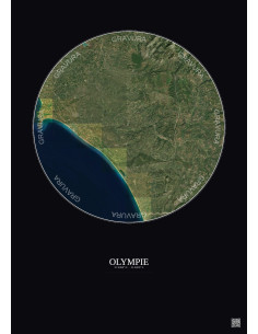 Affiche Olympie – Poster vue satellite 30km Couleur | Gravura – Fond foncé