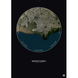 Affiche Montevideo – Poster vue satellite 10km Couleur | Gravura – Fond foncé
