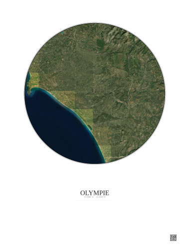 Affiche Olympie – Poster vue satellite 30km Couleur | Gravura – Fond clair