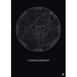 Affiche Clermont Ferrand – Poster carte de ville 2.5km | Gravura – Fond foncé