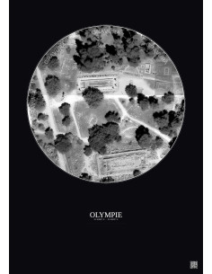 Affiche Olympie – Poster vue satellite 0.1km N&B | Gravura – Fond foncé