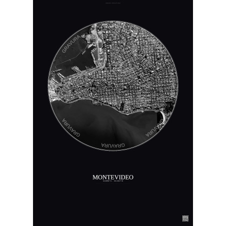 Affiche Montevideo – Poster vue satellite 2.5km N&B | Gravura – Fond foncé