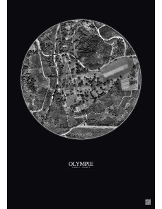 Affiche Olympie – Poster vue satellite 0.5km N&B | Gravura – Fond foncé
