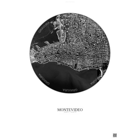 Affiche Montevideo – Poster vue satellite 2.5km N&B | Gravura – Fond clair