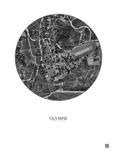 Affiche Olympie – Poster vue satellite 0.5km N&B | Gravura – Fond clair
