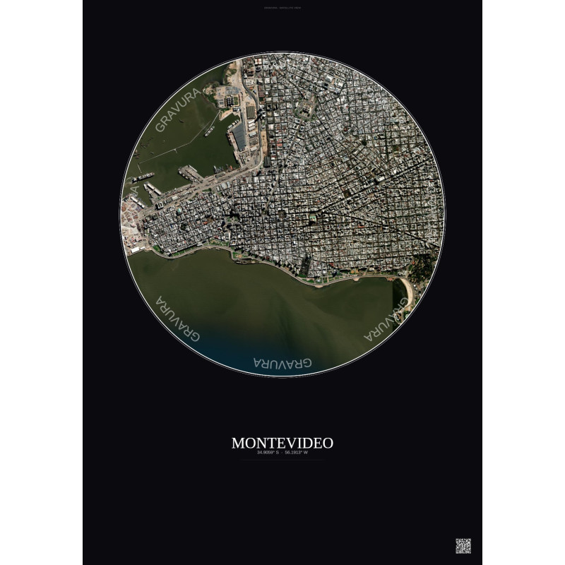 Affiche Montevideo – Poster vue satellite 2.5km Couleur | Gravura – Fond foncé
