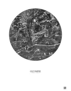 Affiche Olympie – Poster vue satellite 1km N&B | Gravura – Fond clair