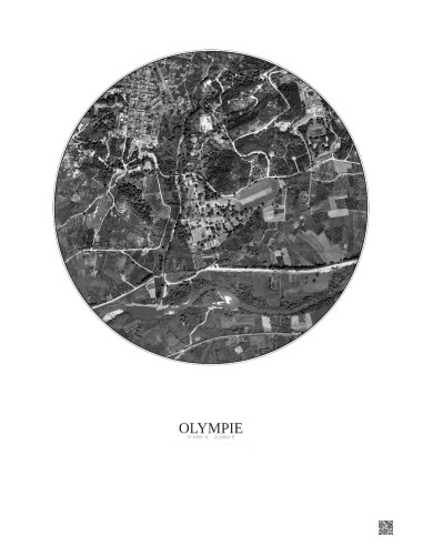 Olympie Satellite View Poster 1km B&W | Gravura – Light background