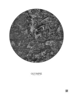 Affiche Olympie – Poster vue satellite 2.5km N&B | Gravura – Fond clair