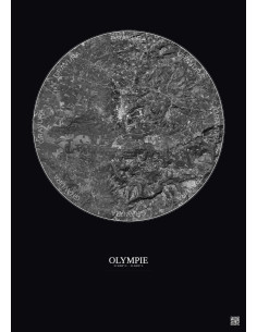Affiche Olympie – Poster vue satellite 5km N&B | Gravura – Fond foncé