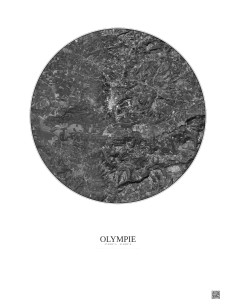 Affiche Olympie – Poster vue satellite 5km N&B | Gravura – Fond clair