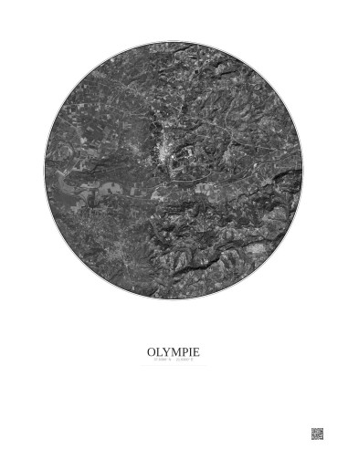 Olympie Satellite View Poster 5km B&W | Gravura – Light background