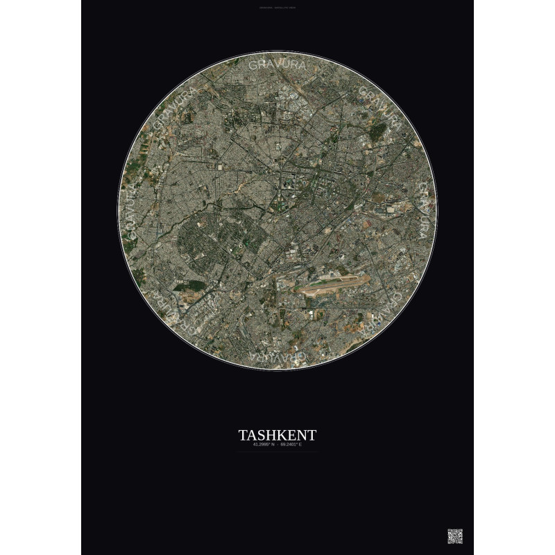 Affiche Tashkent – Poster vue satellite 10km Couleur | Gravura – Fond foncé