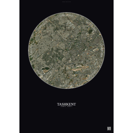Affiche Tashkent – Poster vue satellite 10km Couleur | Gravura – Fond foncé
