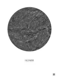 Affiche Olympie – Poster vue satellite 10km N&B | Gravura – Fond clair