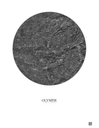 Affiche Olympie – Poster vue satellite 10km N&B | Gravura – Fond clair