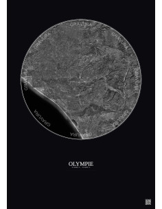 Affiche Olympie – Poster vue satellite 20km N&B | Gravura – Fond foncé