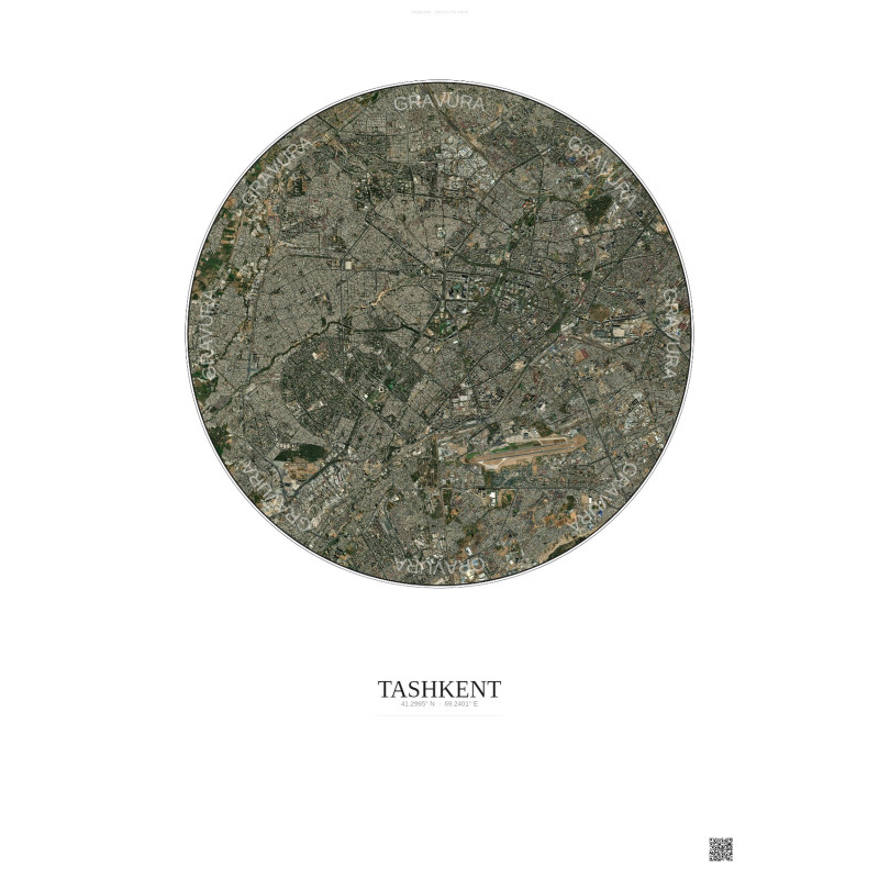 Affiche Tashkent – Poster vue satellite 10km Couleur | Gravura – Fond clair
