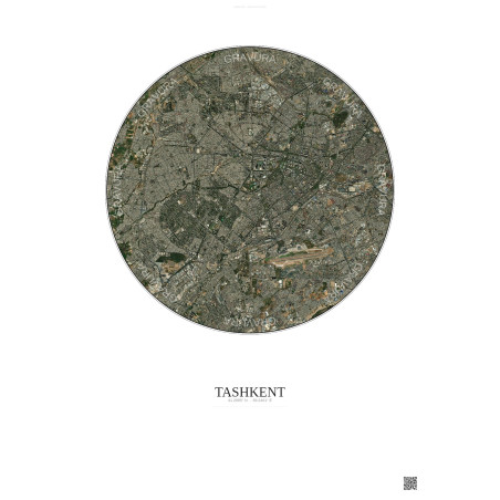 Affiche Tashkent – Poster vue satellite 10km Couleur | Gravura – Fond clair
