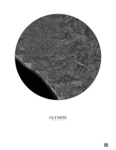 Affiche Olympie – Poster vue satellite 20km N&B | Gravura – Fond clair