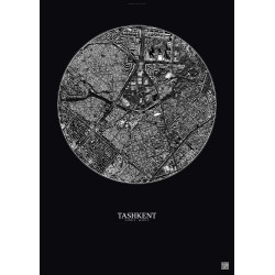 Affiche Tashkent – Poster vue satellite 2.5km N&B | Gravura – Fond foncé
